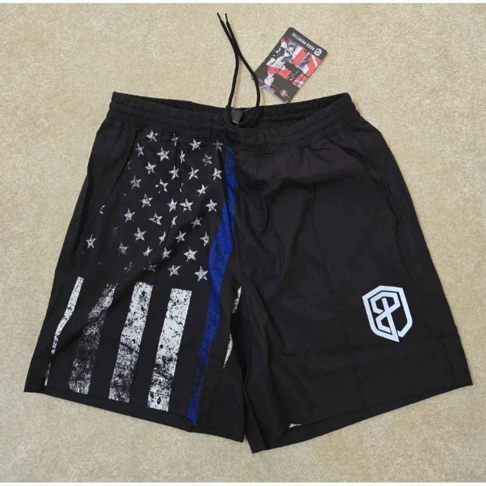 Born Primitive Defender Thin Blue Line Training Shorts Men's S  Black NWT
